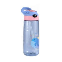 Детская бутылка для воды с трубочкой Tumbler 500 мл, Кит, сине-розовая