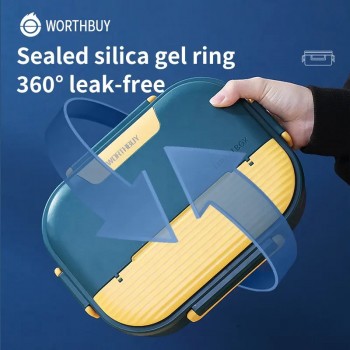 Термо ланч бокс на 4 відділення Waffle супниця і прилади 1250мл, жовто-синій