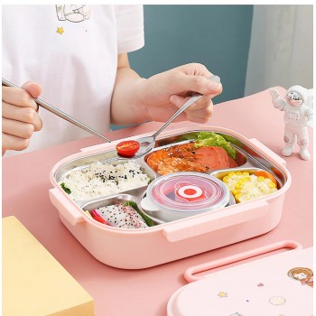 Большой ланч бокс 5 отделений Cosmo Food с супницей и приборами, 1.55л