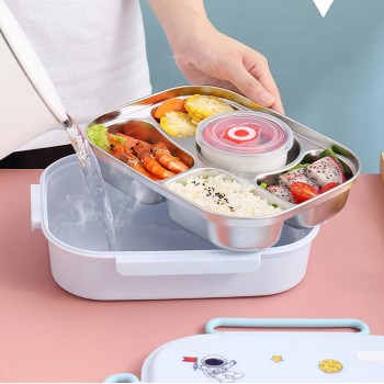 Большой ланч бокс 5 отделений Cosmo Food с супницей и приборами, 1.55л