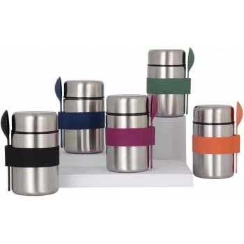 Металевий ланч бокс - термос із ложкою Soup 400 мл, Silver помаранчевий