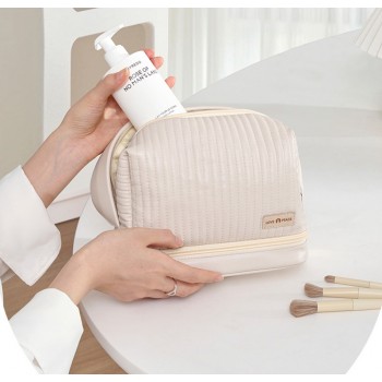 Косметичка з еко шкіри з поділом на суху та вологу зону, L-P бежева