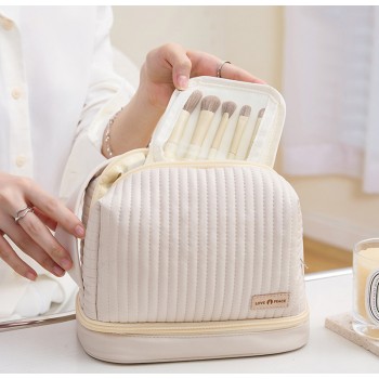 Косметичка з еко шкіри з поділом на суху та вологу зону, L-P бежева