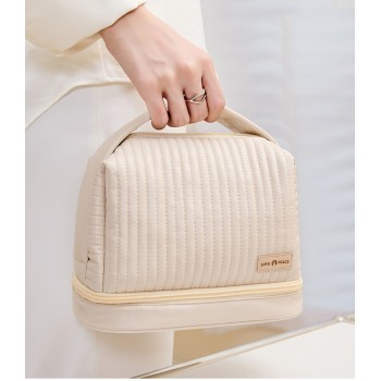 Косметичка з еко шкіри з поділом на суху та вологу зону, L-P бежева