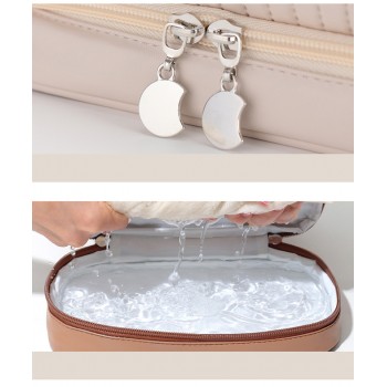 Косметичка з еко шкіри з поділом на суху та вологу зону, L-P бежева