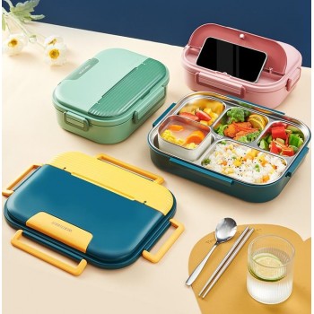 Термо ланч бокс на 5 відділень Waffle супниця і прилади 1250мл, салатовий