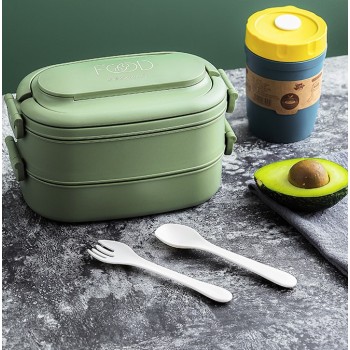 Пластиковий ланч бокс на 2 яруси з приладами Food 1550 мл зелений