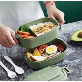 Пластиковий ланч бокс на 2 яруси з приладами Food 1550 мл зелений