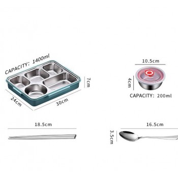 Большой ланч бокс на 5 отделений Ration с супницей и приборами, 1.4л - черный