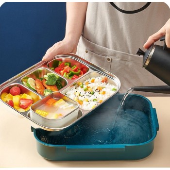 Термо ланч бокс на 4 відділення Waffle супниця і прилади 1250мл, жовто-синій