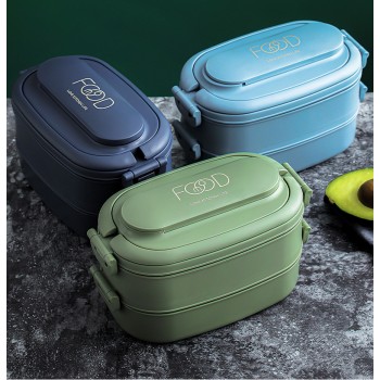 Пластиковый ланч бокс на 2 яруса с приборами Food 1550 мл синий