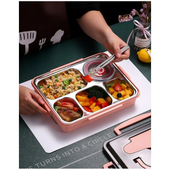 Большой ланч бокс на 5 отделений Ration с супницей и приборами, 1.4л - черный