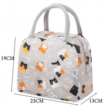 Сумка для ланча, ланч бэг Котята на молнии с карманом, бежевая
