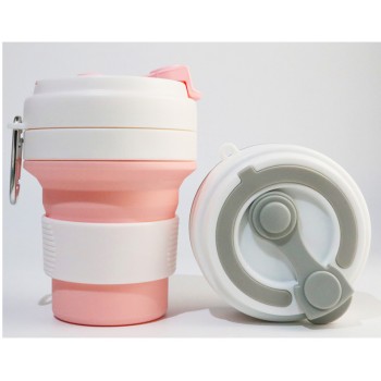 Складний кухоль 350 мл, eco cup з карабіном, рожевий