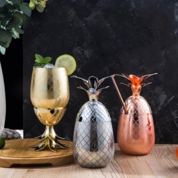 Бокал для коктейля ананас Pineapple из нержавеющей стали 500 мл, серебряный