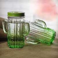 Кружка банка Кактус Mason Jar, 350 мл, зелёная, 2 крышки