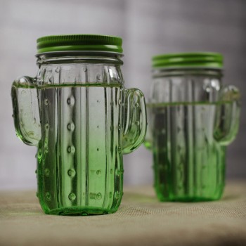 Кружка банка Кактус Mason Jar, 350 мл, зелена, 2 кришки