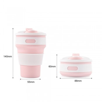 Складаний силіконовий стакан Рожевий, 350 мл, з кришкою