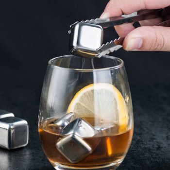 Металлические кубики для охлаждения виски 4 штуки + щипцы