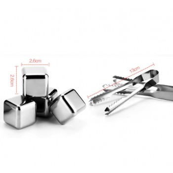 Металлические кубики для охлаждения виски 4 штуки + щипцы