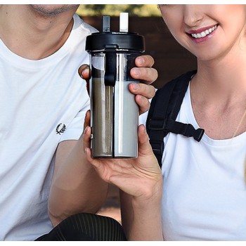 Двойная бутылка, бутылочка для двух напитков, 600мл, чёрная