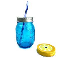 Банка Ball Mason Jars с трубочкой и 2 крышками, Голубой 400 мл