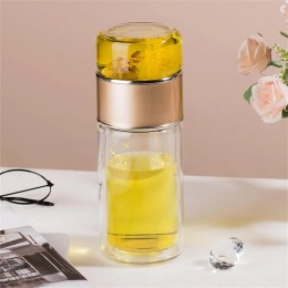 Скляний термос із подвійними стінками для чаю Infuser 280 мл, золотий