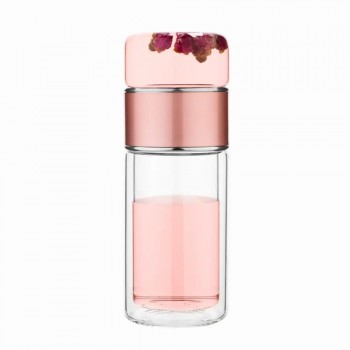 Стеклянный термос с двойными стенками для чая Infuser 280 мл, розовый