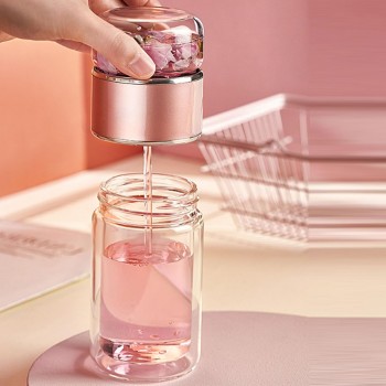 Стеклянный термос с двойными стенками для чая Infuser 280 мл, розовый