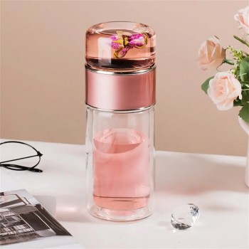 Стеклянный термос с двойными стенками для чая Infuser 280 мл, розовый