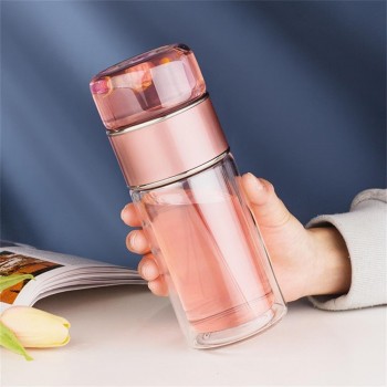 Стеклянный термос с двойными стенками для чая Infuser 280 мл, розовый
