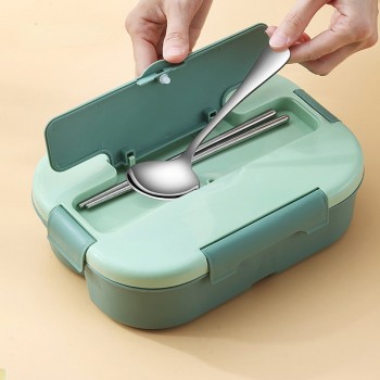 Ланч бокс на 4 отдела с приборами и соусницей Narrow 1.4л зеленый