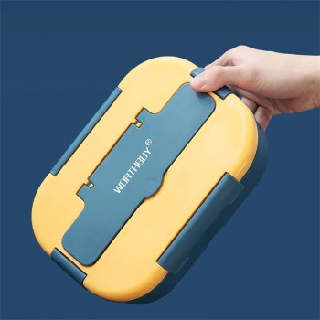 Ланч бокс на 4 отдела с приборами и соусницей Narrow 1.4л синий