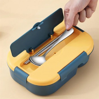 Ланч бокс на 4 отдела с приборами и соусницей Narrow 1.4л синий