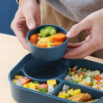 Ланч бокс на 4 отдела с приборами и соусницей Narrow 1.4л синий