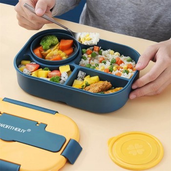 Ланч бокс на 4 отдела с приборами и соусницей Narrow 1.4л синий