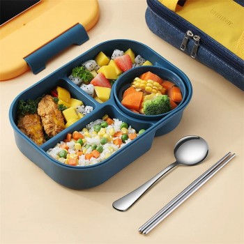 Ланч бокс на 4 отдела с приборами и соусницей Narrow 1.4л синий