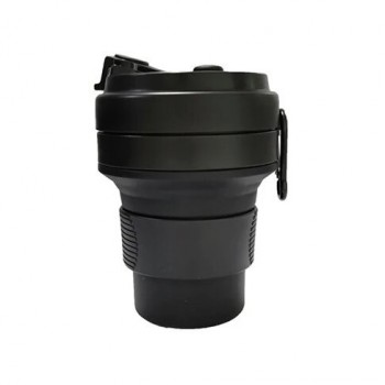 Складний кухоль 350 мл, eco cup з карабіном і трубочкою, чорний