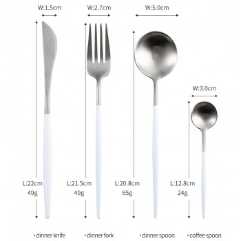 Набір столових приладів з 4 предметів, Срібло з білим