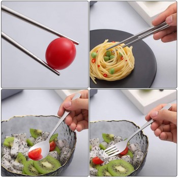 Набір столових приборів ложка, виделка, палички Kit, срібло