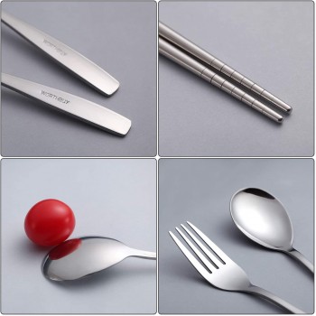 Набір столових приборів ложка, виделка, палички Kit, срібло