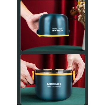 Круглый ланч бокс с ложкой Gourmet, 1000 мл - синий