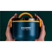 Пластиковый круглый ланч бокс с ложкой Gourmet, 1000 мл - синий