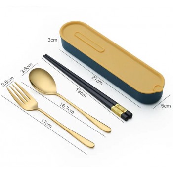 Набір столових приборів у футлярі 3 предмети Portable, Золотий з блакитним