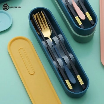 Набір столових приборів у футлярі 3 предмети Portable, Золотий із синім