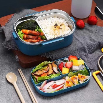 Ланч бокс двох'ярусний з металевою основою Diverse 930мл синьо-жовтий