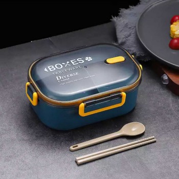 Ланч бокс двох'ярусний з металевою основою Diverse 930мл синьо-жовтий