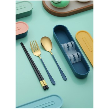 Набір столових приборів у футлярі 3 предмети Portable, Золотий із синім