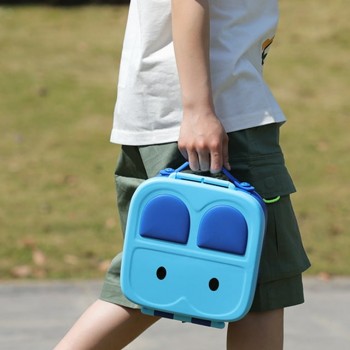 Якісний дитячий ланч бокс на 3 герметичні секції Bunny 1.4л, синій