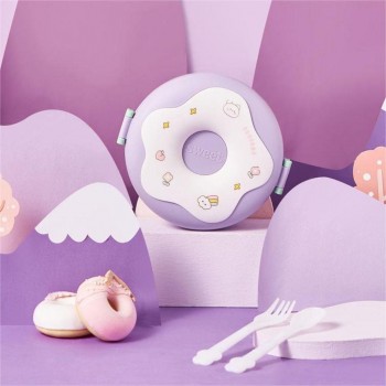 Круглый ланч бокс с приборами Donut 1000 мл, фиолетовый